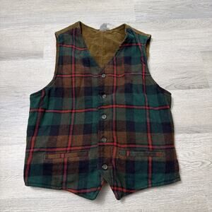 Vtg Gap Reversible Corduroy & Plaid Wool Blend Vest Size Small